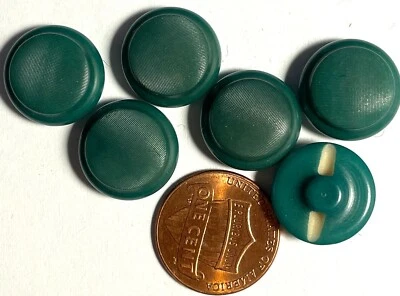 Set of 6 Vintage NOS Domed Green Plastic Shank Buttons Almost 5/8" 15mm 14859 - Image 1 of 2