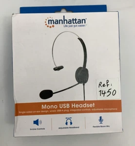 Manhattan Mono Over-Ear USB Headset Volume Control Home Office Teams Ref:1450 - Afbeelding 1 van 5