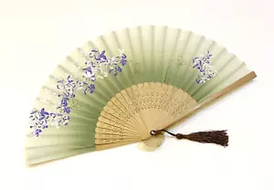 1 pc of bridal favor Lily flower Print Wedding folding fan Green Color - Picture 1 of 3