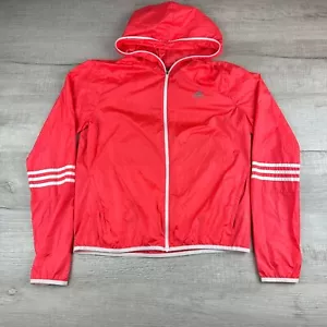 Adidas Windbreaker Jacket Womens Medium Coral Pink Long Sleeve Hood Track Run - Picture 1 of 8