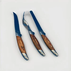 Set intaglio 3 pezzi in acciaio inox - manici in legno - Giappone - Foto 1 di 6