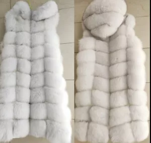 Women's Long Style Genuine Real Fox Fur Vest Hooded Waistcoats Fur Gilets - Picture 1 of 10