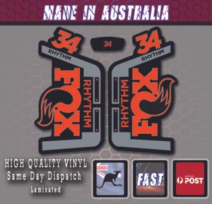 FOX style RHYTHM 34 Fork Decals Stickers ORANGE/grey/black.  laminated - Bild 1 von 1
