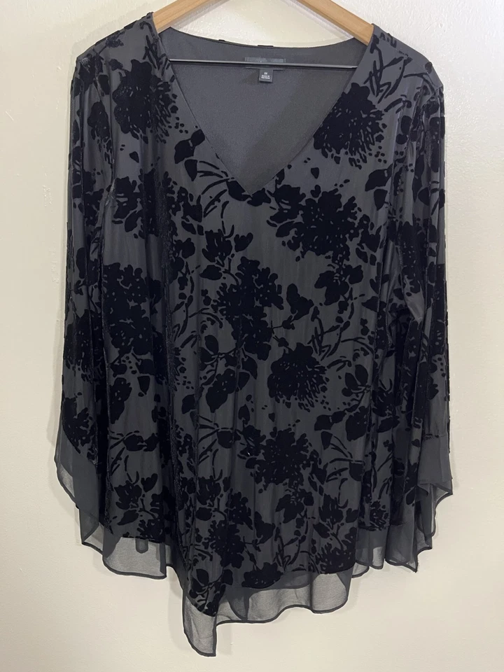 Gothic Romantic Burnout Velvet Floral Tunic Top 3X Witchy Fairygoth 90s Y2K Boho - Image 1 of 4
