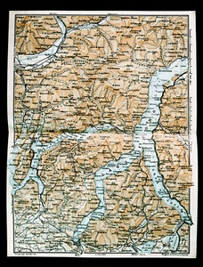 1909 Antica Geo-Topografica:MAPPA LAGHI COMO,LECCO,LUGANO E DINTORNI. BAEDECKER - Foto 1 di 1