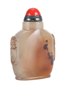 Botella SNUFF ANTIGUA - Máscara Qing Ágata FINA MANIJAS Coral Top Colección Hartman - Imagen 1 de 7