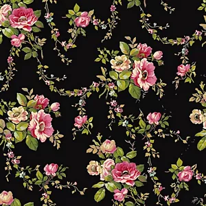 Dollhouse Miniature Wallpaper 1:12 Scale Black Pink Floral - Picture 1 of 3