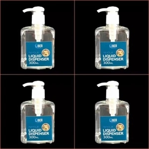 4pcs Clear Square Liquid Dispenser Plastic Bottle Empty Pump Lid Bottles 300ml - Picture 1 of 5