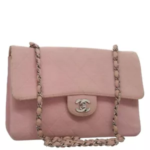 CHANEL Matelasse Chain Shoulder Bag Cotton Pink Silver CC Auth 107505 - Picture 1 of 24