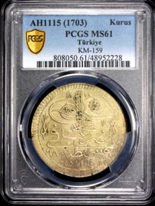 AH 1115 1703 Turkey Kurush, PCGS MS 61, Constantinople, KM-159, Kurus - Picture 1 of 2