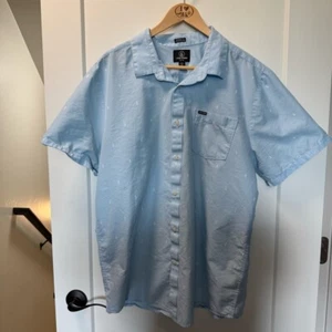 Volcom Homme Carré Brodé Motif Bleu Clair Manches Courtes Boutonné XXL - Photo 1/5