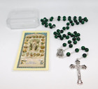 Green & Black Rosary Catholic Prayer Beads Religious Crucifix with Case
