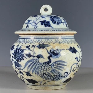 Antigua olla de porcelana china azul y blanca dinastía Qing pintada a mano coleccionar - Imagen 1 de 7