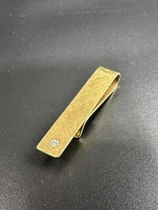 Cartier Signed Vintage 14K Gold Tie Bar Money Clip With Diamond - Picture 1 of 7