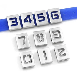 20 Mixed Alloy Carved Number "0-9" Slide Charm Fit 8mm Wristband Belt Pet Collar - Picture 1 of 11