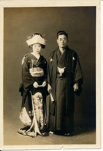 JAPON c. 1920 - Couple Homme Femme Kimono - 3 - Picture 1 of 2