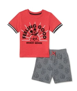Disney Mickey Mouse Boys SIZE 5T 2 Piece Set Shorts & Shirt Feeling Good BNWT - Picture 1 of 9