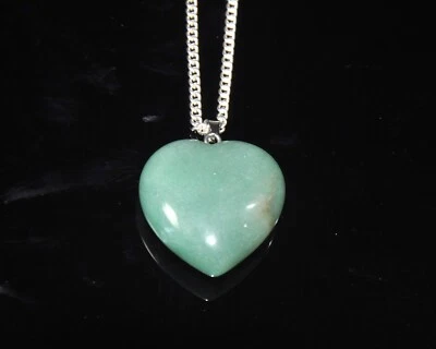 Verde Naturale Avventurina Collana con Pendente a Cuore, Argento Sterling Catena - Immagine 1 di 4