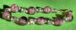 Women's Purple & Clear Crystal Beaded Gold Tone Bracelet With Clasp 71/2 Inch EX - Picture 1 of 6