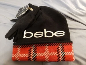 NWT BEBE 2 Piece Set Embroidered Beanie Hat & Gloves Black & Red New with Tag! - Picture 1 of 6
