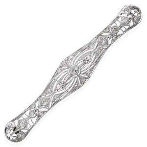 Art Deco Platinum and White Gold Diamond Bar Brooch - Picture 1 of 5