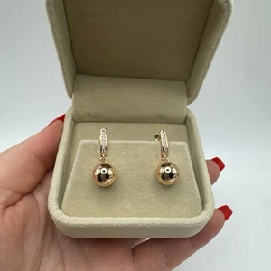 14ct Rolled Gold Bonded Ball Drop Earrings – 26mm Length – Hypoallergenic 3.8g - Picture 1 of 5