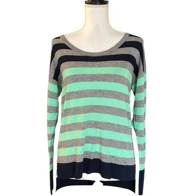 C&C California Button Back Striped Sweater Women Wool Blend Small Green Gray NEW - Image 1 of 4