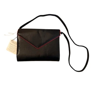 Buxton Black Leather Planner Mini Shoulder Bag NWT Office Organizer Red Trim - Picture 1 of 11