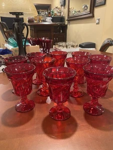 Vintage Fostoria Jamestown Collection Ruby Red Set of 10 Stemmed Goblets  6.25”. - Picture 1 of 10