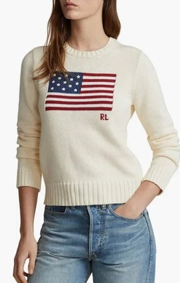 Polo Ralph Lauren Flag Crewneck Sweater Cream Size S NWT $398 – Iconic Americana - Image 1 of 4