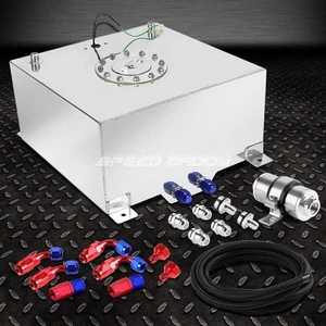 10 GALLON ALUMINUM FUEL CELL TANK+CAP+FEED LINE KIT+30 MICRON GAS FILTER SILVER - Picture 1 of 10