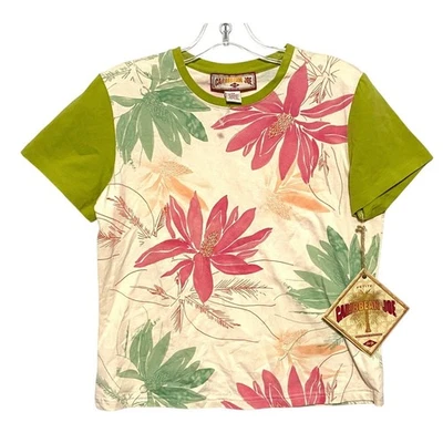 Caribbean Joe Tropical Top Shirt Womens Petite Medium PM Floral Vacation Y2K NWT - Image 1 of 4