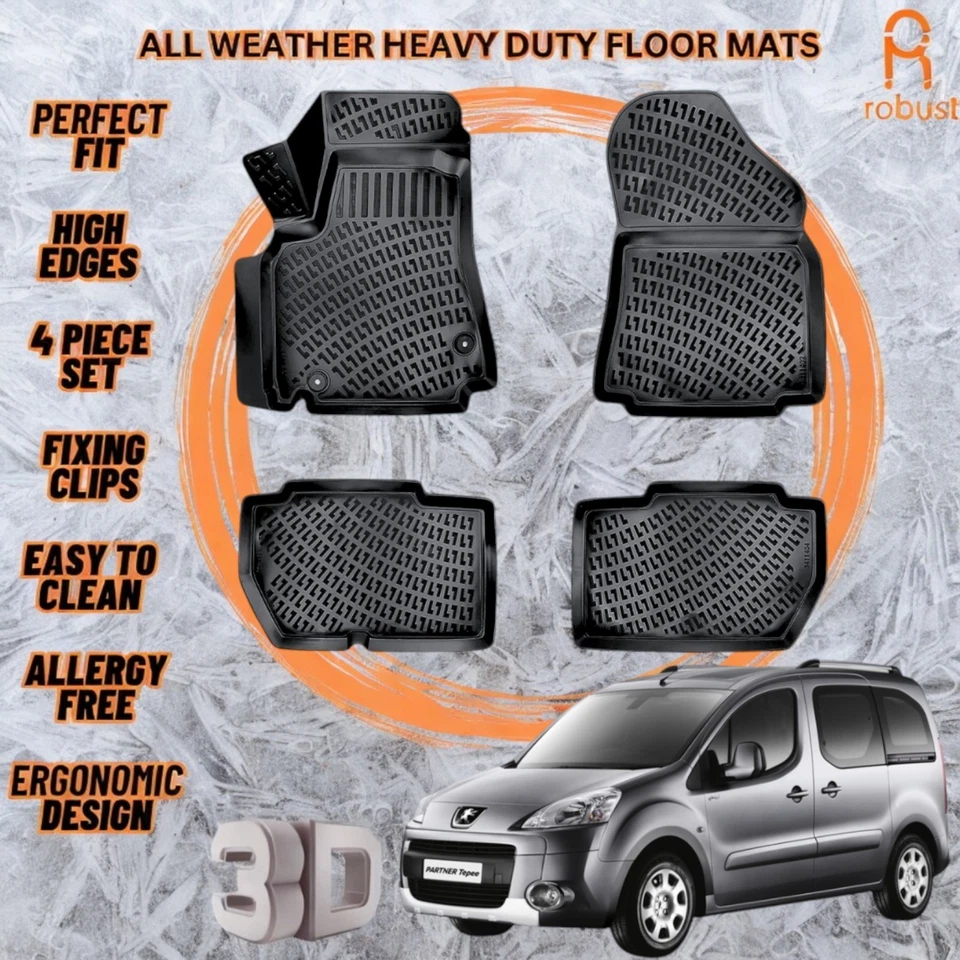 Alfombrillas coche moldeadas en 3D forros para Peugeot Partner 2008-2011 alfombras para todas las estaciones Foto 1 de 4