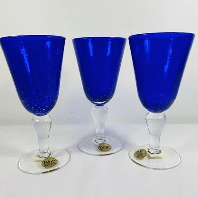Lot Of 3 BIOT DIFFUSION Cobalt Blue SEEDED Goblet 7.75” TALL NEW Made In Poland - Image 1 of 4