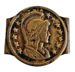 Fibbia cintura metallo ottone vintage accessorio vestito disegno moneta romana - Foto 1 di 2