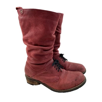 Wolky Mujer 38 EU 7.5 EE. UU. Rojo Cuero Medio Pantorrilla Cremallera Botas con Cordones Foto 1 de 4