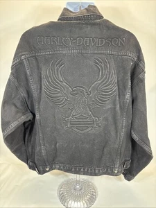 Vintage Harley Davidson schwarze Jeansjacke Herren XL Made In USA Druckknöpfe - Bild 1 von 8