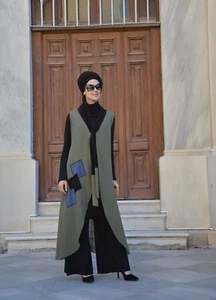 Gilet-Giacca-Yelek-Hijab Vestito-Senza Fodera Interna-Scollo a V-Porta Tesetto H-8041  - Foto 1 di 3