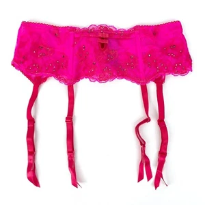 Victoria's Secret Sexy Little Things Suspender Sz XS Pink Floral Lace Rhinestone - Picture 1 of 9