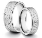HIS & HERS 8MM/6MM Titanium Celtic Tribal Comfort Fit Wedding Band TWO RING SET