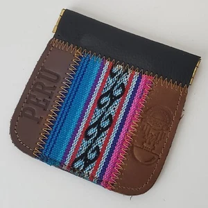 PERUVIAN GENUINE LEATHER PURSE COINS MEN'S WOMEN'S EMBOSSED LOGO DESIGN WALLET - Picture 1 of 2