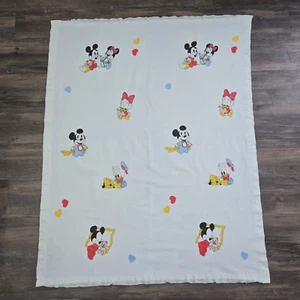 Vintage Dundee Disney Baby Blanket Cotton w Satin Trim Mickey Minnie Donald #843 - Picture 1 of 12