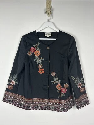 Chaqueta Bordada Pequeña Mediana PM Mujer Norm Thompson Negro Floral Blazer Foto 1 de 3
