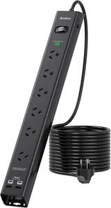 Black Surge Protection Power Board - 6 Widely Outlets with 4 USB Ports(2 USB C), - Picture 1 of 12