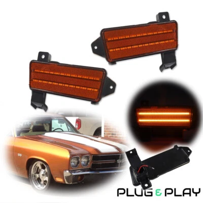 Par de luces marcadoras laterales LED para guardabarros delantero ámbar para Chevy Chevelle El Camino Malibu Foto 1 de 4