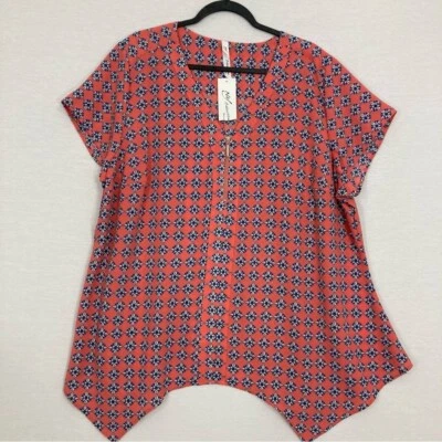 Nueva Colección NY Rojo Azul Geométrico Cuello en V Pullover Top 3X Foto 1 de 4