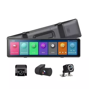 Smart Car Rearview Mirror Dash Cam Wireless Carplay Android Auto 3 CHs Cameras - Picture 1 of 9