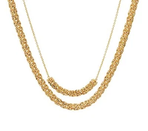 16" 18" Layered Byzantine Chain Necklace 14K Yellow Gold Plated Silver 2 pcs QVC - Picture 1 of 4