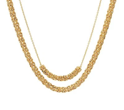 Collar de cadena bizantina en capas de 16" 18" enchapado en oro amarillo de 14K plata 2 piezas QVC Foto 1 de 4