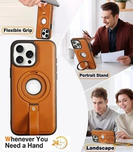 MagSafe Leder Case für iPhone 16 Pro, Ständer, braun, inkl Displayschutzfolie - Bild 1 von 6